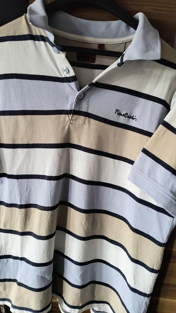 Koszulka polo Pierre Cardin w pasy krótki rękaw tshirt rozmiar L