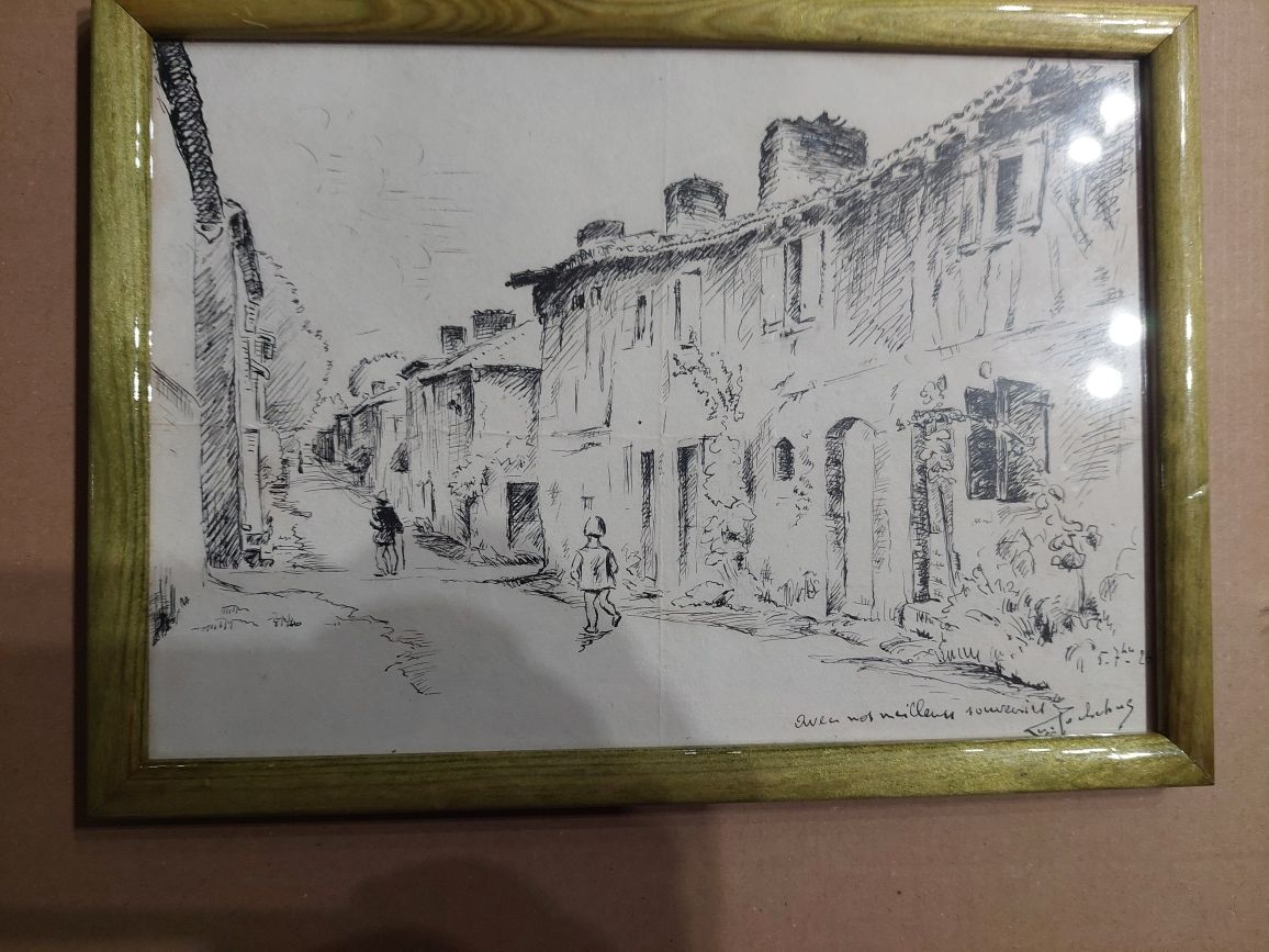 Desenho com moldura assinado quadro