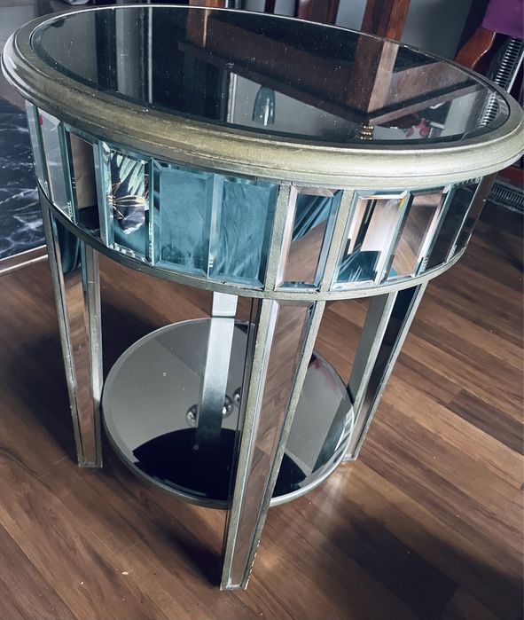 Piękny stolik barek lustrzany srebrny glamour kawowy pomocniczy Warsaw