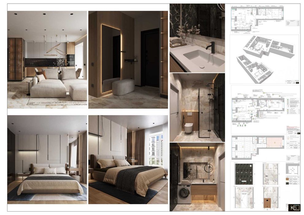 Візуалізація інтер'єру. Дизайн проєкт. Техні креслення по ремонтам.