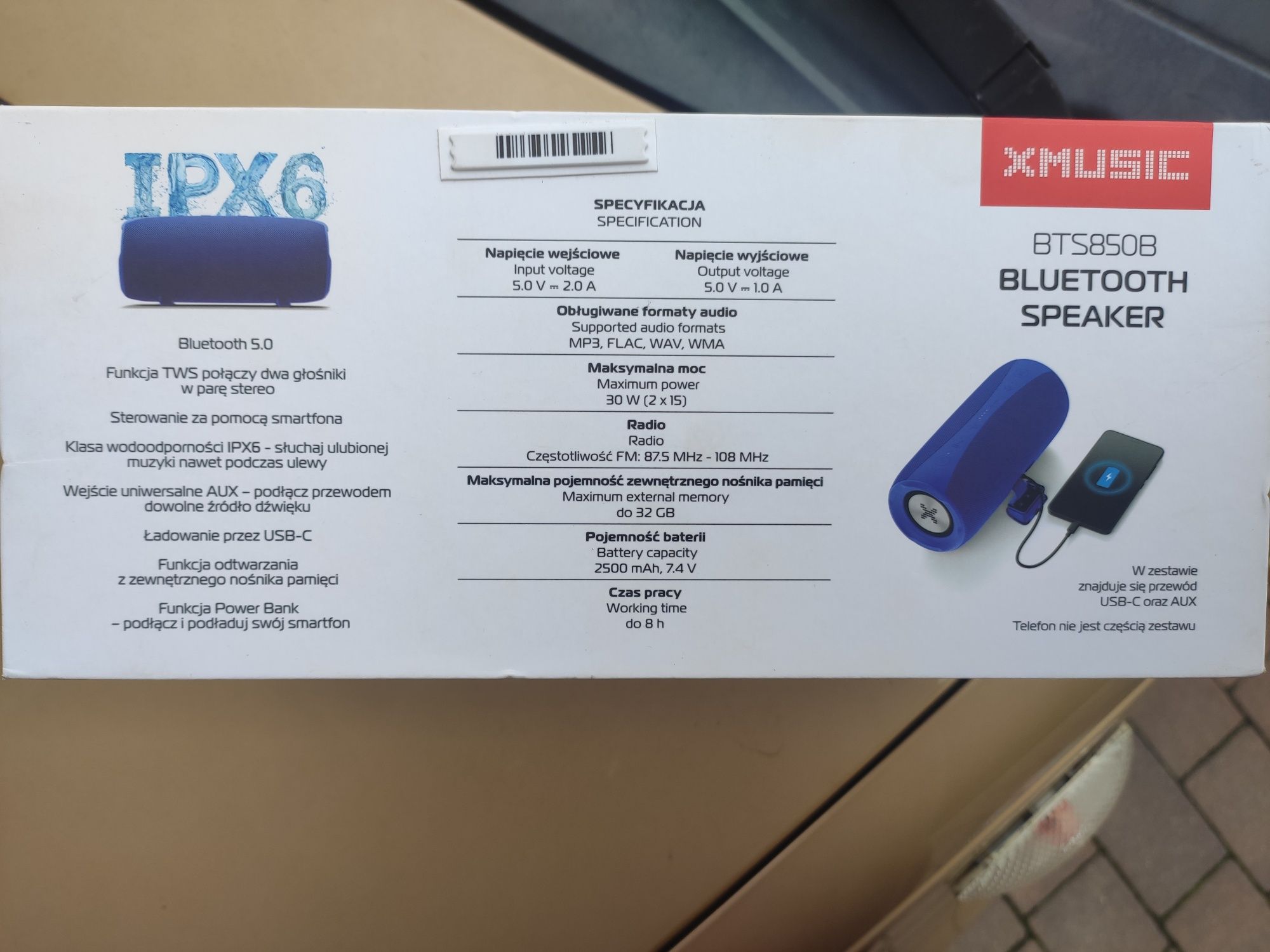 Głośnik mobilny XMUSIC BTS850B Radio FM Niebieski