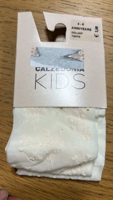 Koronkowe rajstopy ecru calzedonia kids dziewczynka 110 cm