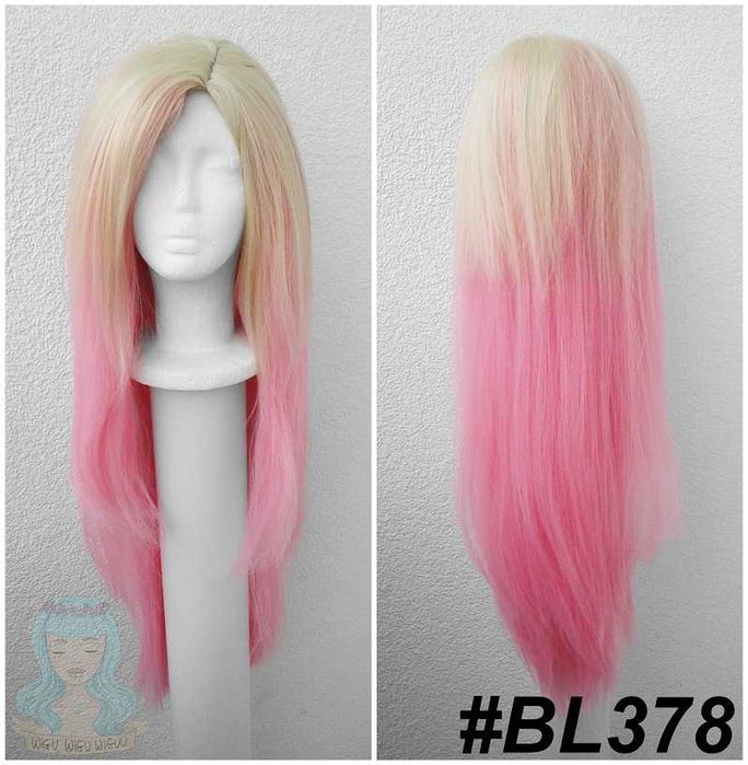 Ahri KDA All Out Liga Legend LoL cosplay wig peruka długa blond różowa