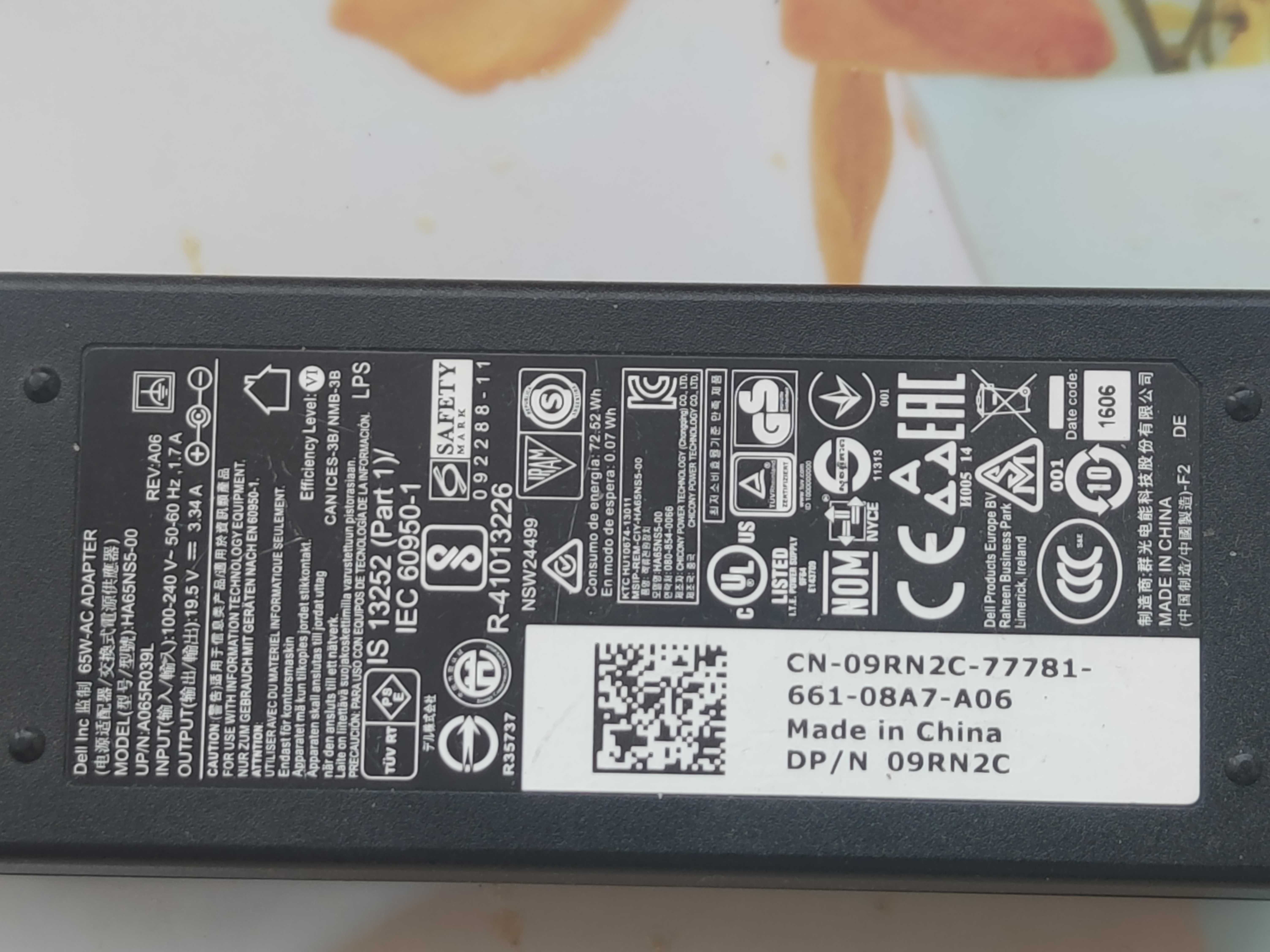 Зарядний пристрій для ноутбука DEL. 19.5v. 3.34A. 65W. Оригінал.