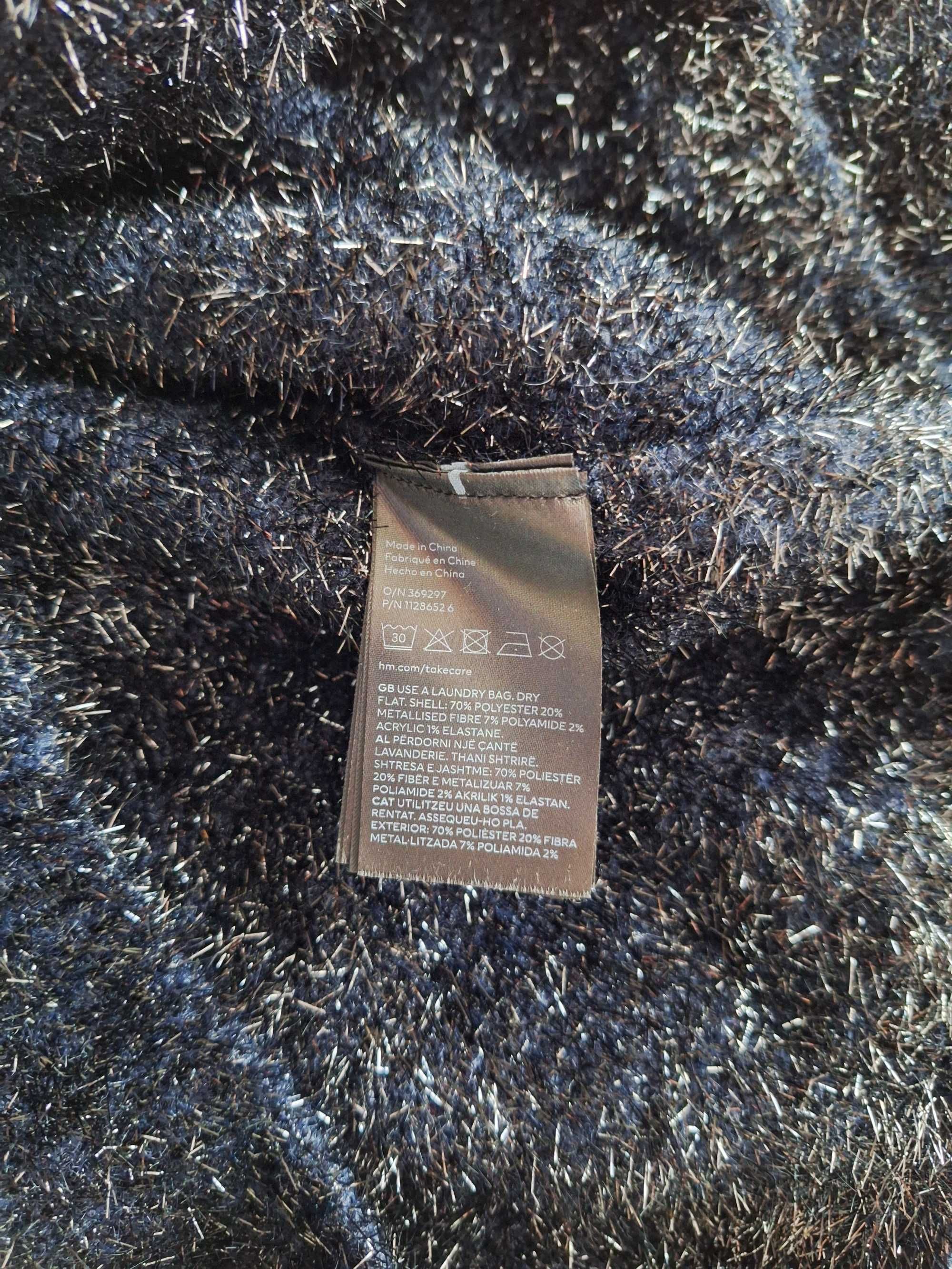 Granatowy Sweter z Nitką Metaliczną H&M Luźny Oversize