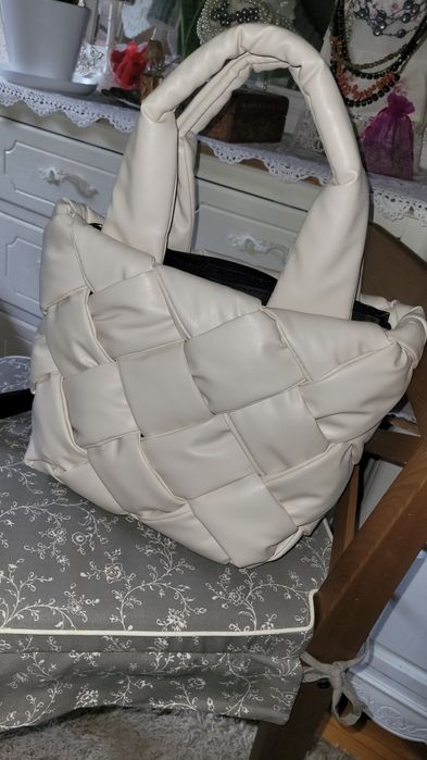 2x Torba pleciona przeplatana shopperka pikowana  Massimo Contti puder