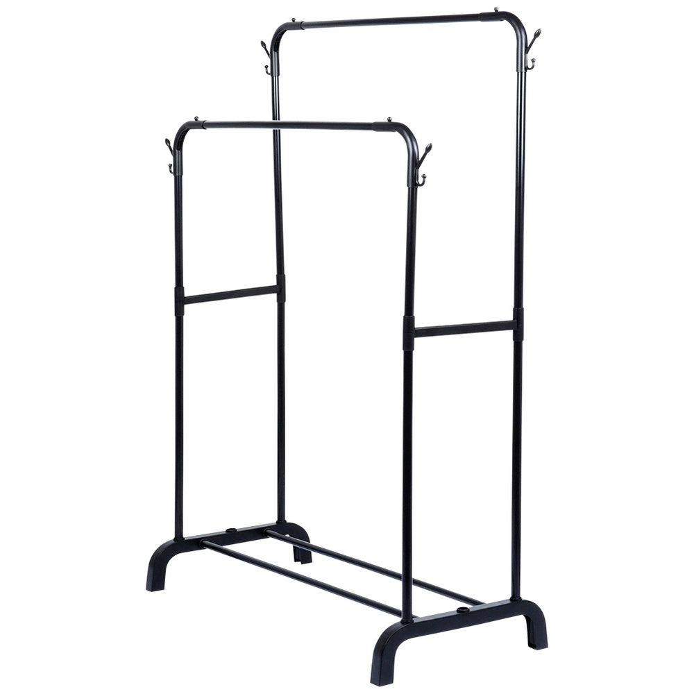 Wieszak stojący na ubrania metalowy czarny podwójny 110x45x152 cm