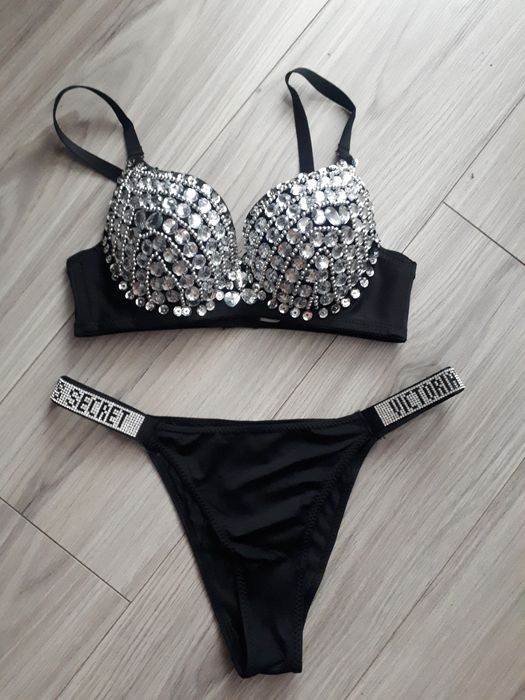 Strój kąpielowy Victoria's Secret rozmiar S czarny z cekinami