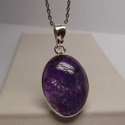 Srebrna zawieszka naturalny owalny ametyst