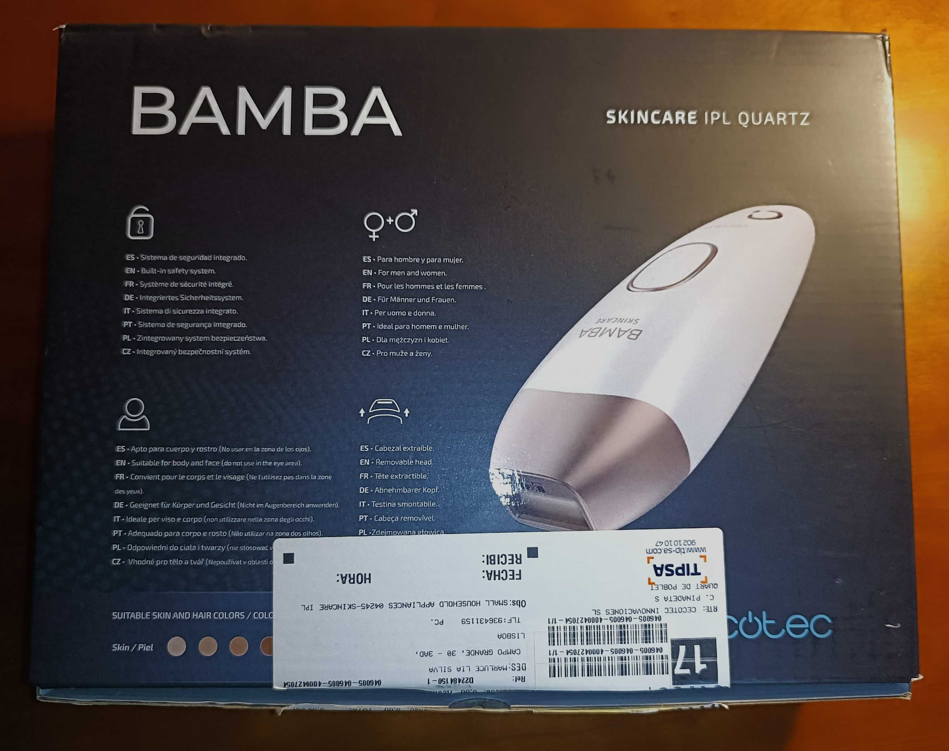 Depiladora a luz pulsada Bamba SkinCare IPL Quartz - nunca utilizada