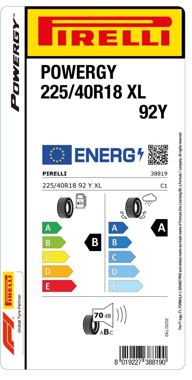 PIRELLI 225/40/18 Letnie 2022r 7mm Powergy XL Rant ochronny 92Y okazja