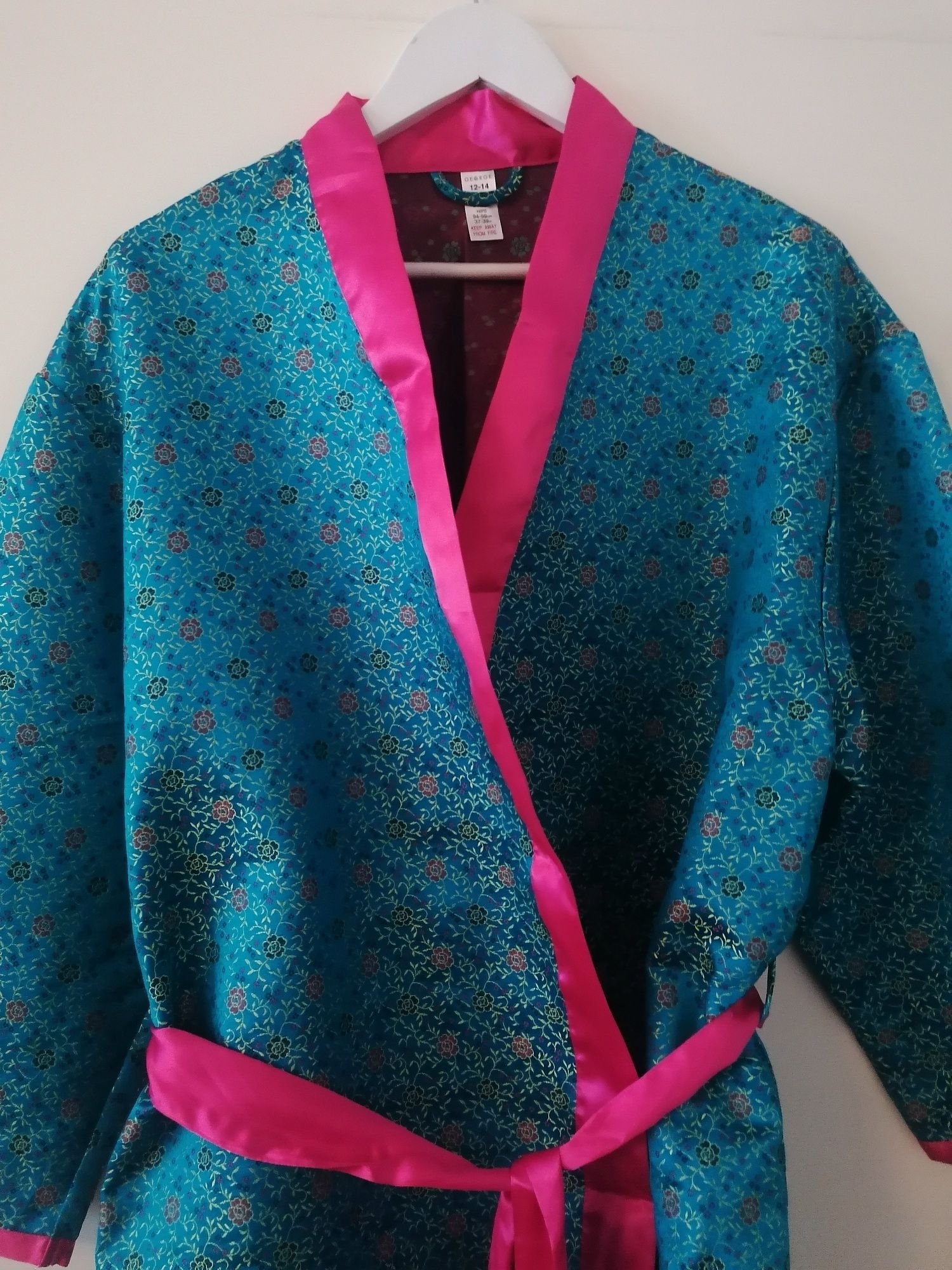 Turkusowo różowe kimono szlafrok L XL oversize z kieszeniami Nowe