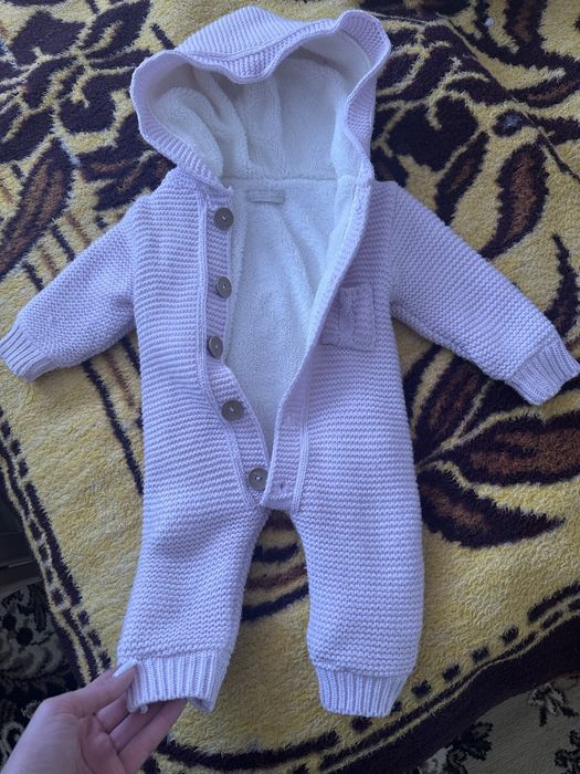 Розовый теплый комбинезон деми на весну/осень 3-6 месяцев  для девочки