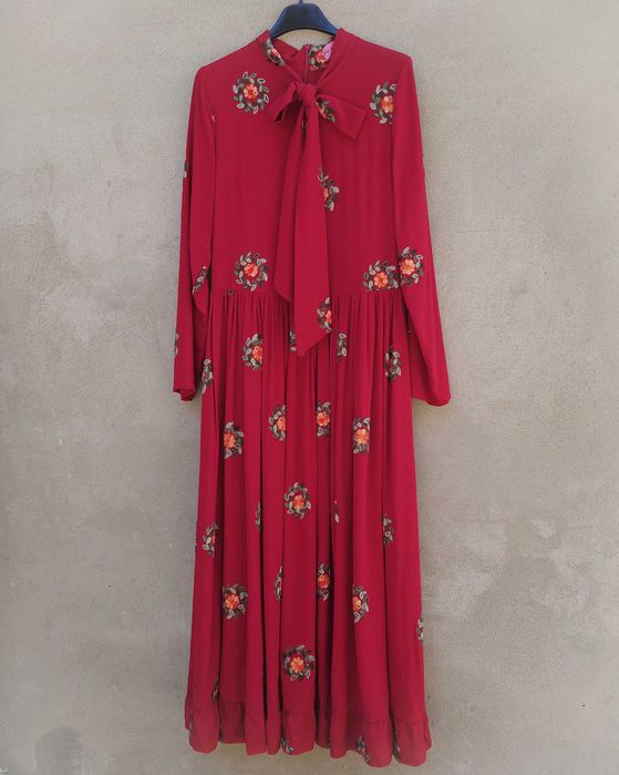 Сукня elle fortuna, червона сукня міді,сукня з вишивкою,красное платье