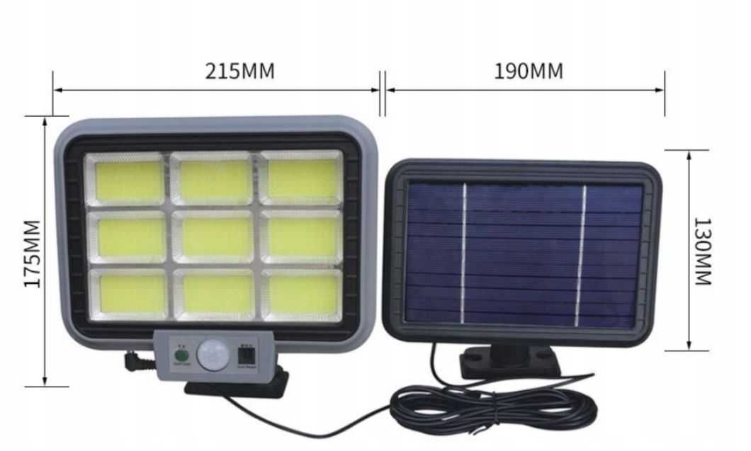 Lampa Solarna 288 LED COB czujnik ruch PILOT SUPER MOCNA 215 x 175 mm