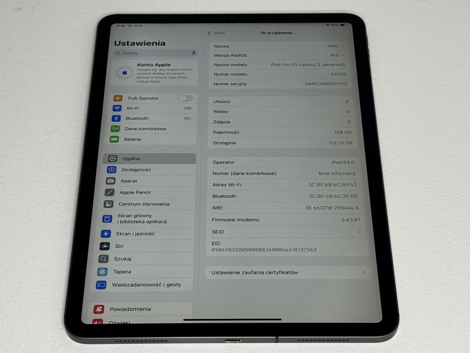 iPad Pro 11 2. gen. (A2230) 128GB - Cellular (LTE) - faktura VAT 23%