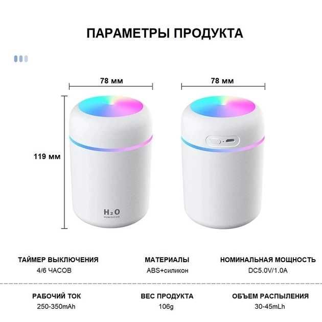 Ультразвуковой увлажнитель воздуха с подсветкой DQ-107 USB 300 мл