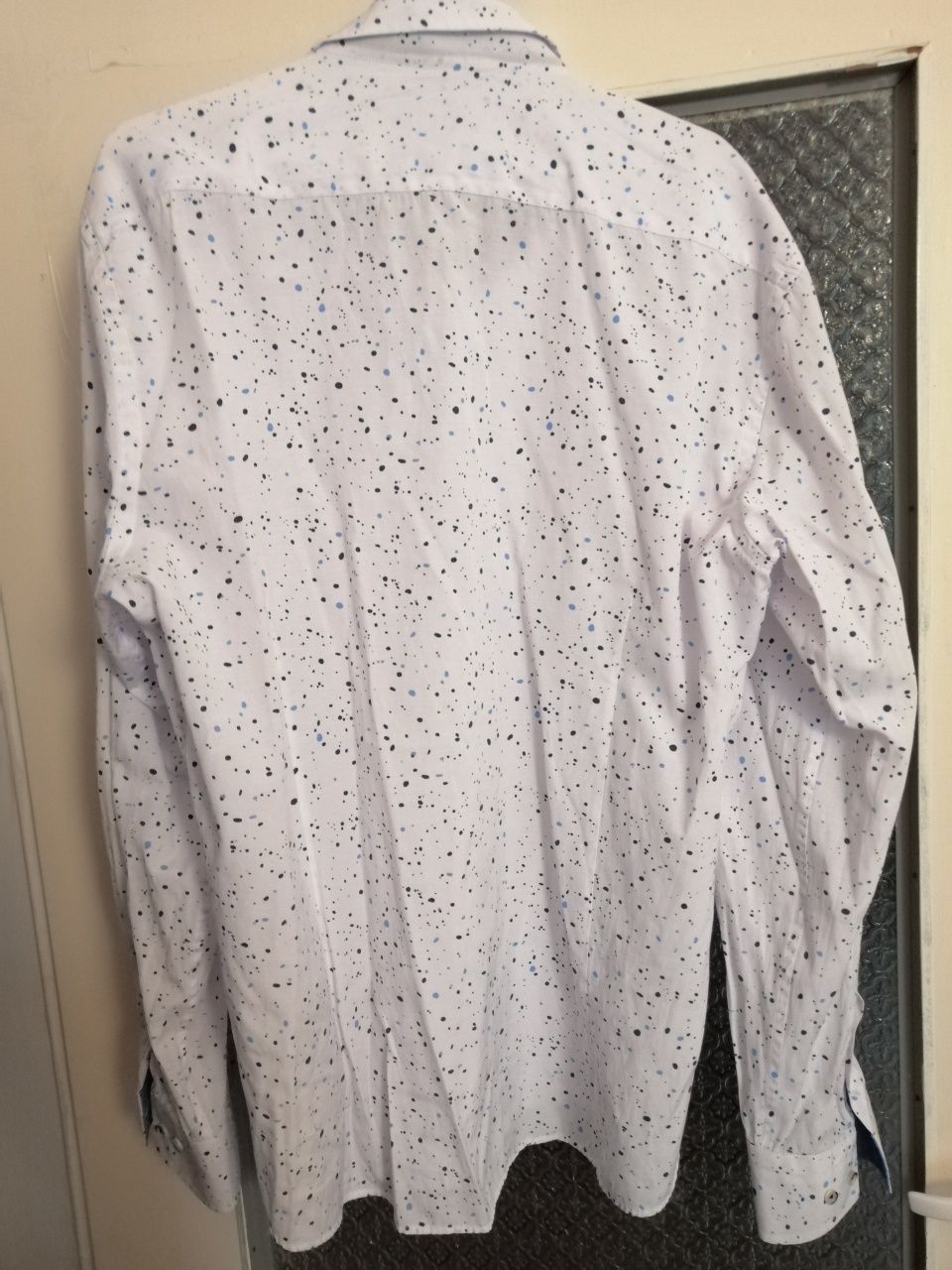Biała koszula w niebiesko-granatowe kropki firmy Triwenti r. XXL