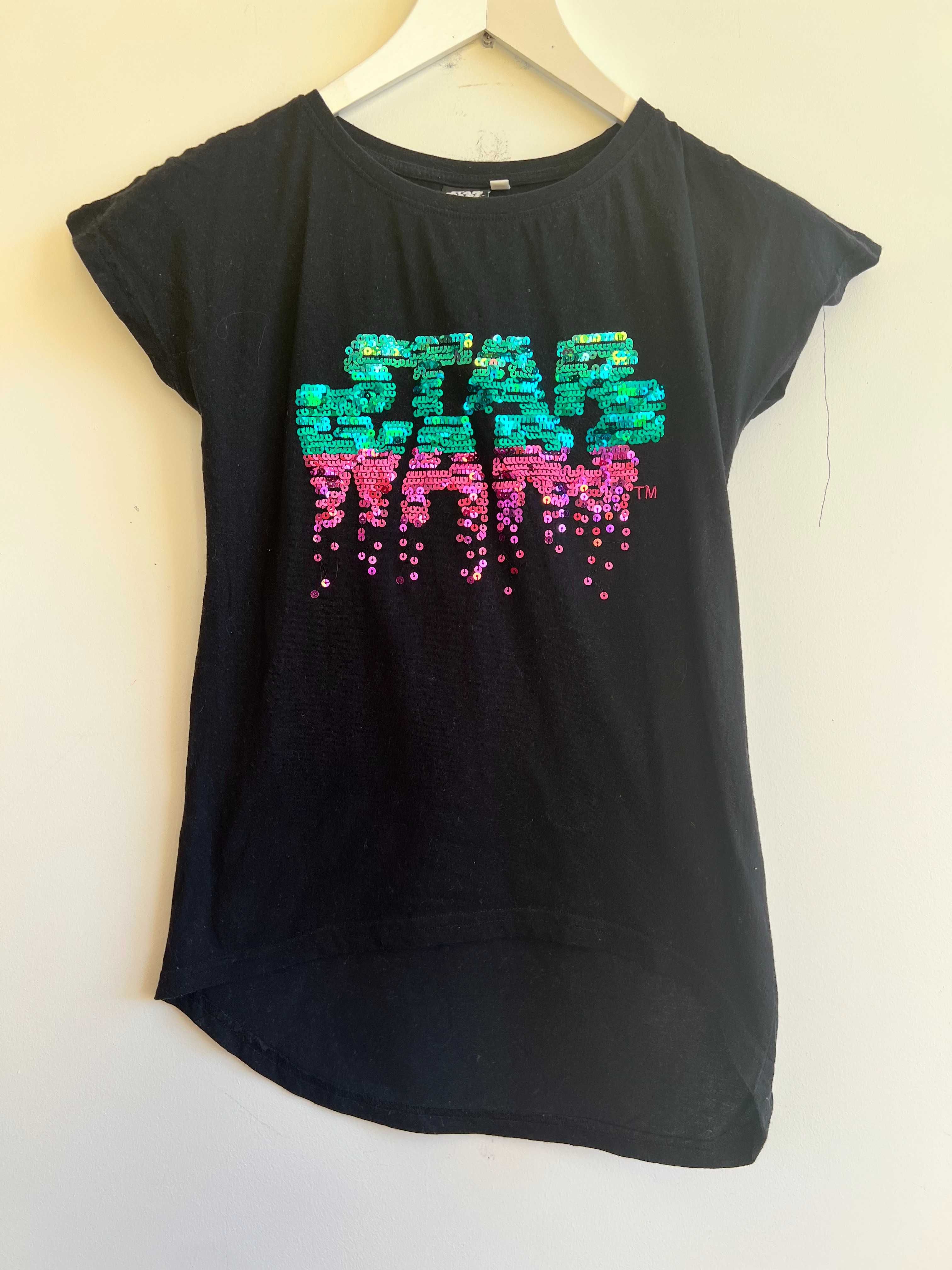 Cool Club Star Wars bawełniany t-shirt czarny dziewczęcy cekiny 158