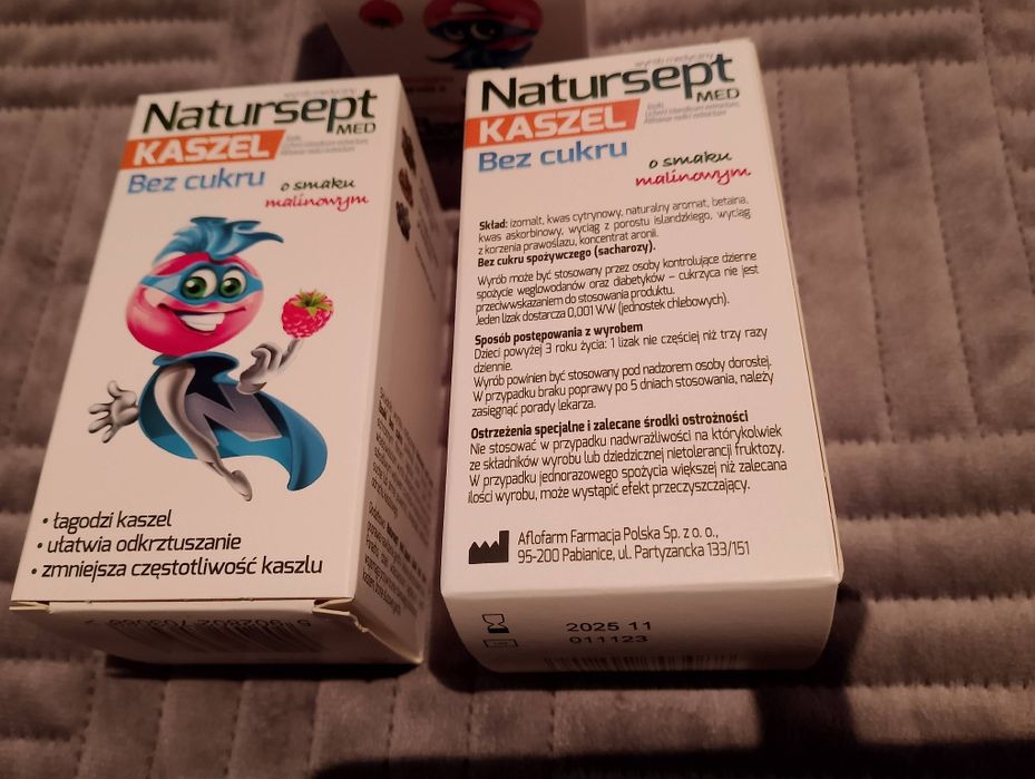 Zestaw Natursept Kaszel dla dzieci lizaki bez cukru smak malin.op.6szt