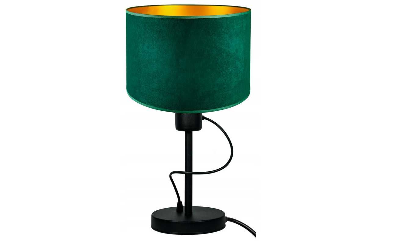 LAMPKA BIUROWA stołowa nocna WELUR zielona złota NOWA Designerska