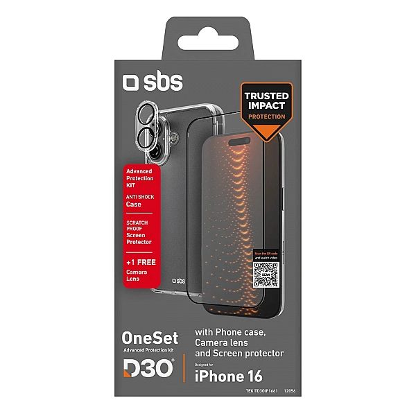 Zestaw SBS z technologią D3O na iPhone 16 - etui + szkło ochronne na e