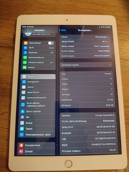 iPad 7 th gen 32GB slot sim etui oryginalna ładowarka ideał
