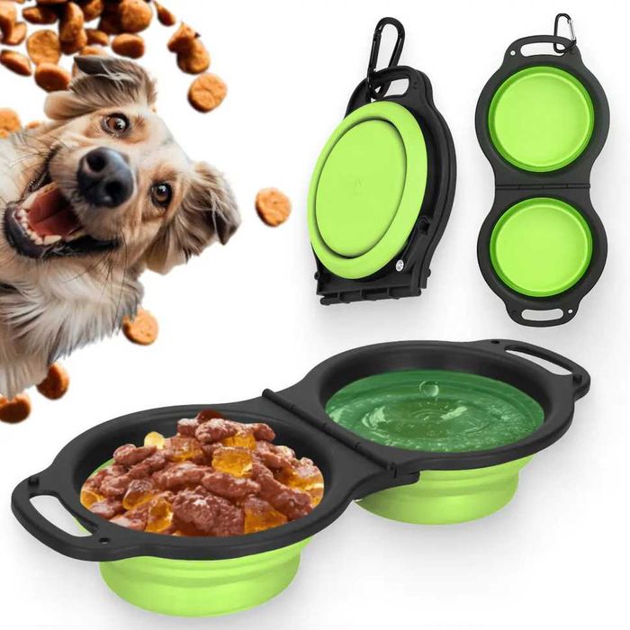 Miska składana turystyczna podwójna dla psa kota na wodę karmę