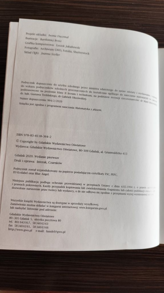 Matematyka z plusem, podręcznik do klasy 2 liceum i technikum podstawa