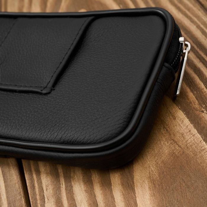 Męska skórzana saszetka na pasek do ręki czarna ABR-53