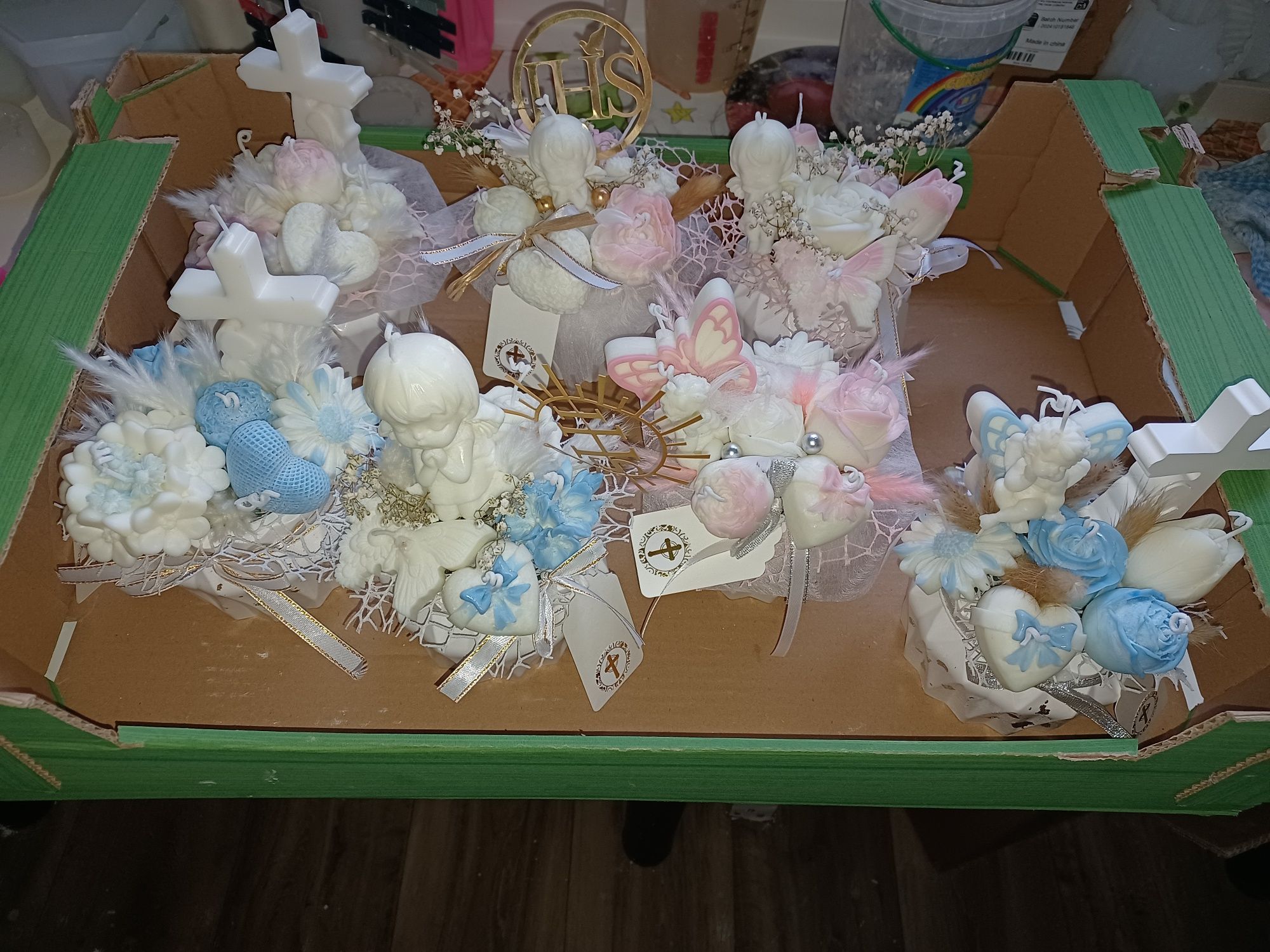 Bukiet ze świec sojowych/candle box chrzciny komunia