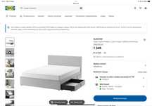 GLADSTAD - Łóżko tapicerowane - IKEA - 2 Pojemniki na pośc