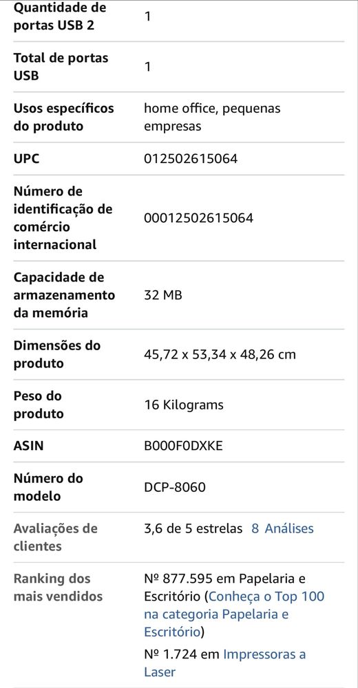 Impressora Brother DCP8060 Laser
