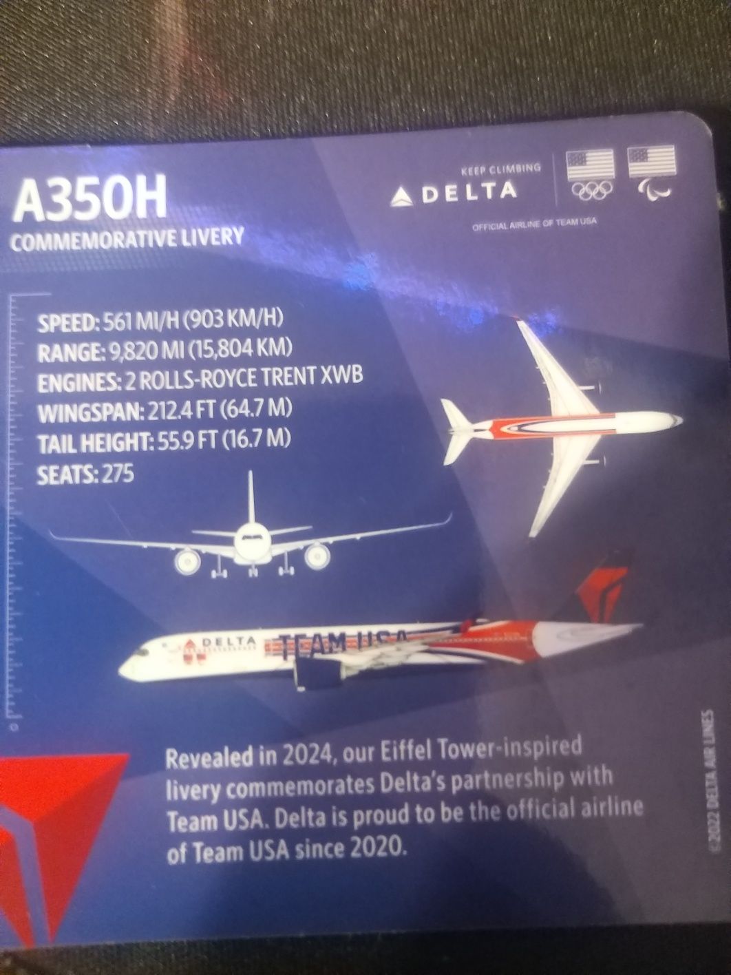 Karta kolekcjonerska samolotu Airbus A350H