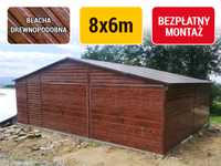 Garaż Blaszany 8x6m - imitacja drewna, WYSOKA JAKOŚĆ, garaże na wymiar