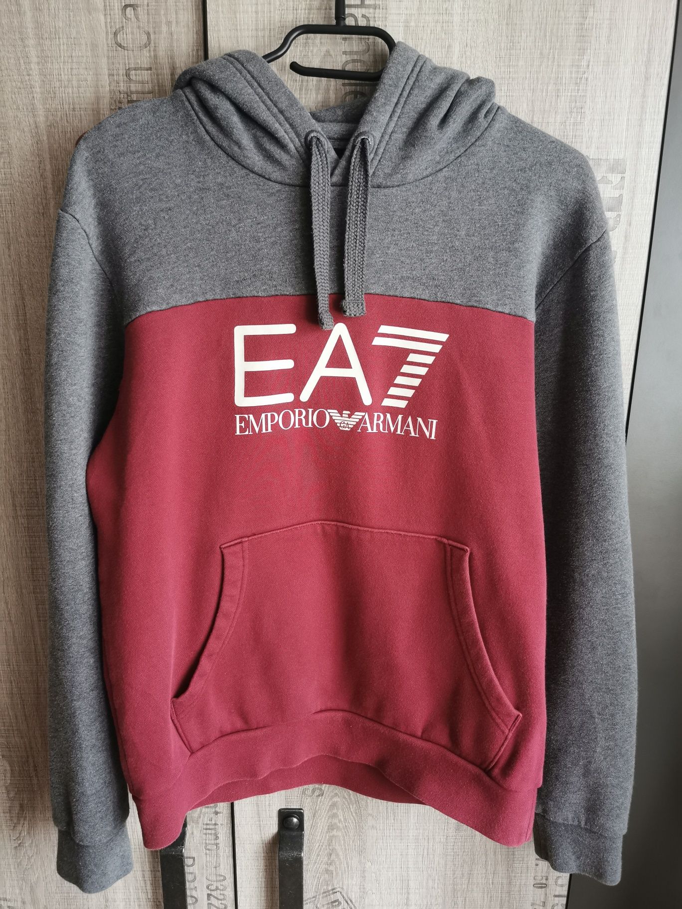 Szaro bordowa męska bluza z kapturem EA7 Emporio Armani M