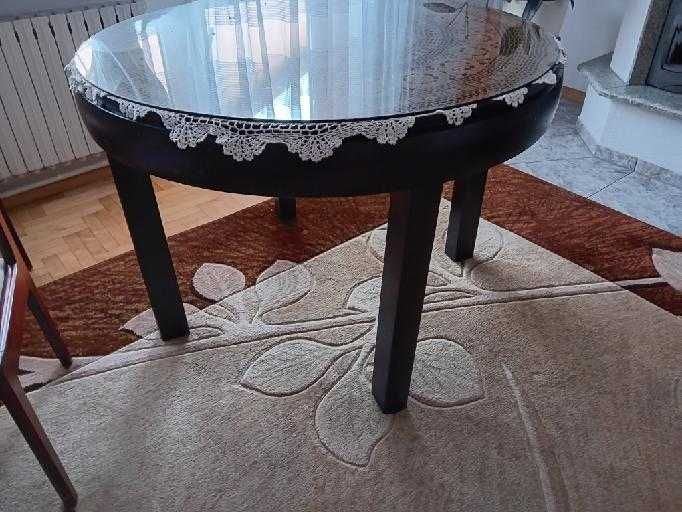 Stół okrągły rozkładany, dąb po renowacji .PRL
