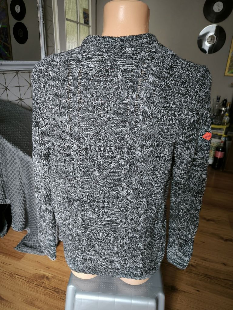 Superdry sweter męski XL szary melanż Akryl ciepły zimowy
