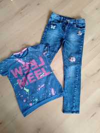 Spodnie jeans + bluzka rozm 134-140 cm