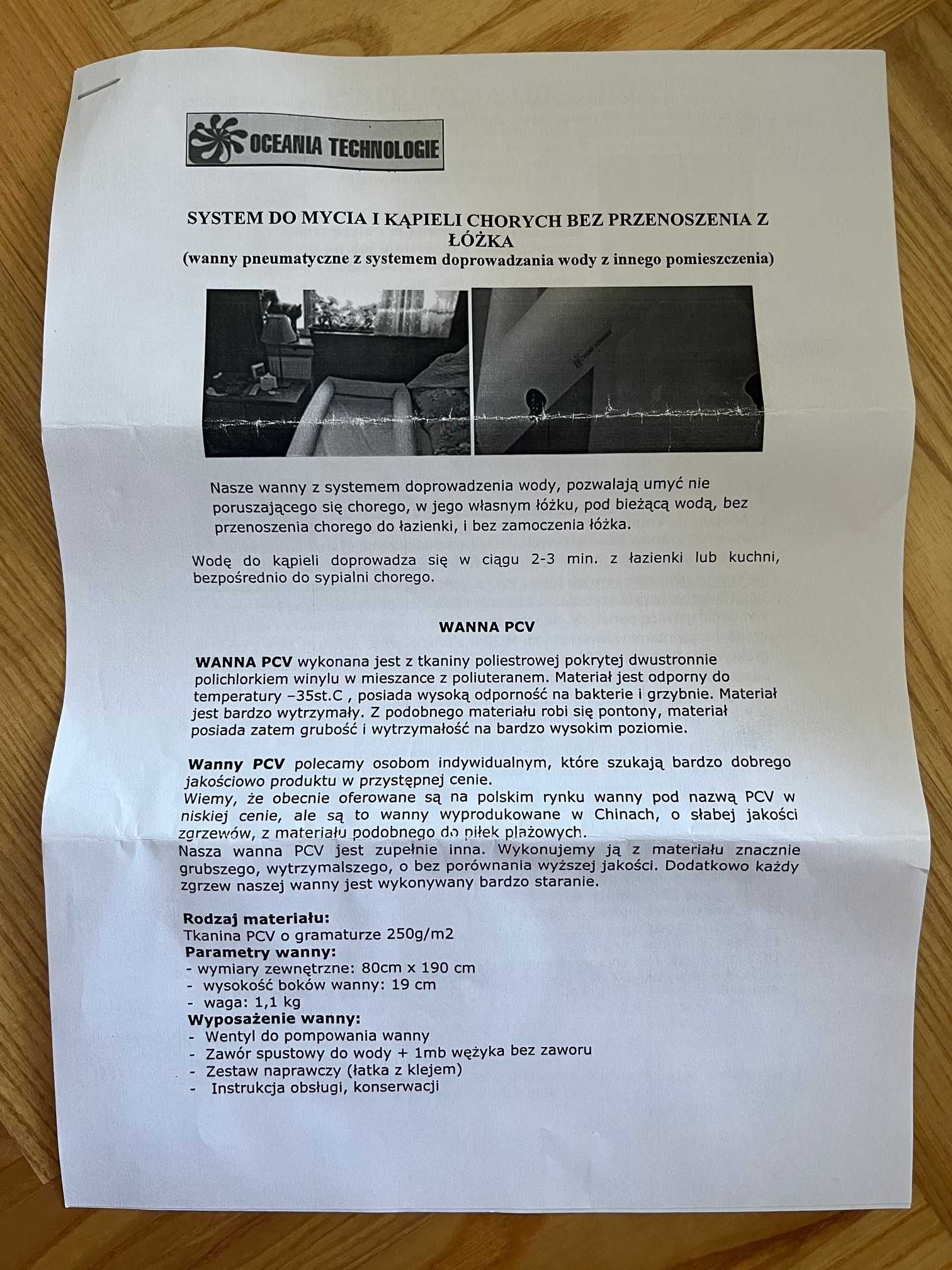 Wanna pneumatyczna do mycia osób leżących