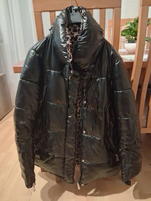 Kurtka zimowa dwustronna czarna i pantera