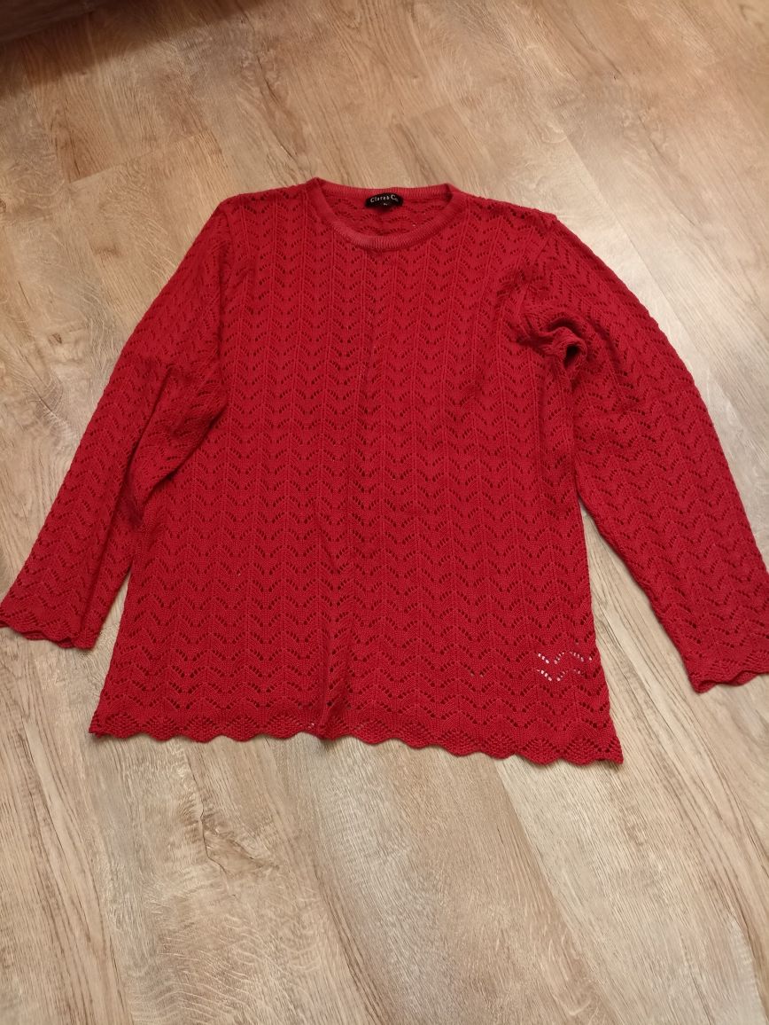 Swetr czerwony, ażurowy