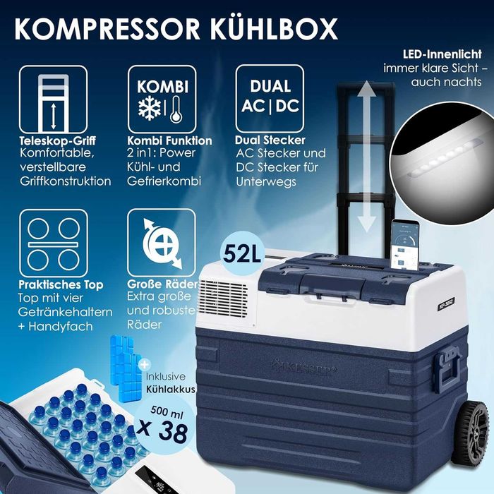 Lodówka turystyczna zamrażarka kompresorowa 52l 12V/230V USB KESSER