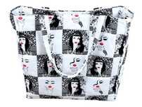 Pikowana torebka tote bag biało-czarna pinup girl shopperka bawełniana