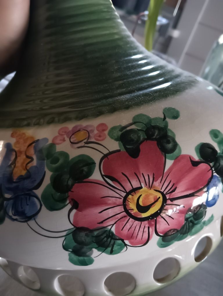 Duża wisząca ceramiczna lampa ręcznie malowana  juta