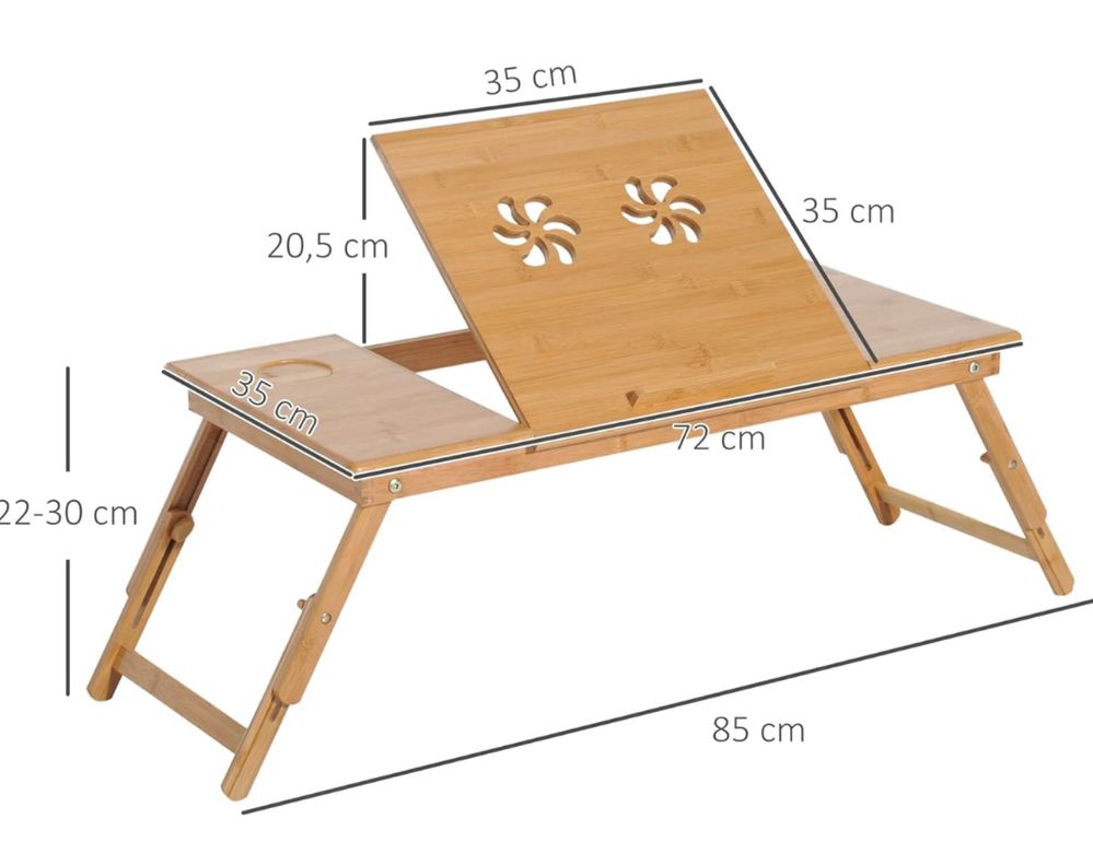 Mesa Dobrável de Bambu para Portátil — Bandeja de Cama