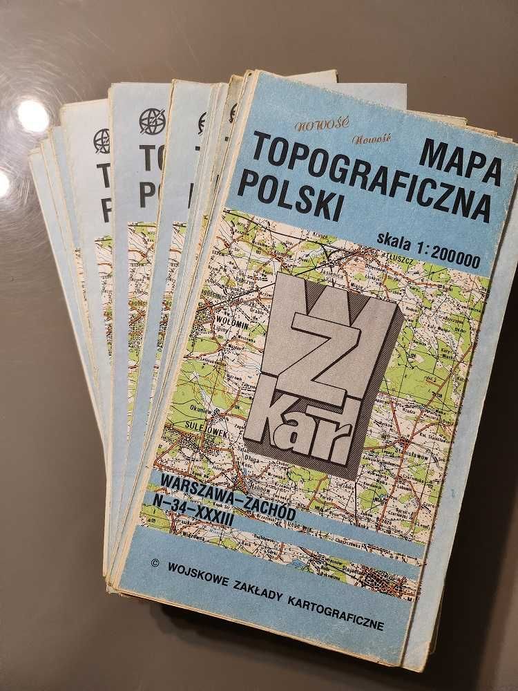 Zestaw 42 sztuk Map topograficznych Polski skala 1 do 200 tysiecy