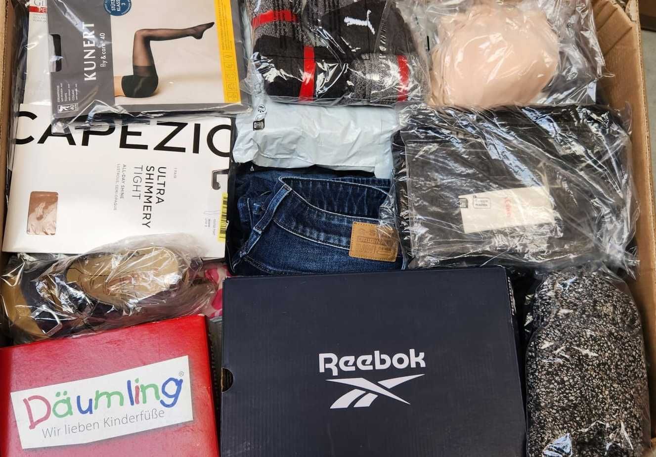karton box mix - marki tj. Adidas, Nike, Puma, Levi's i wiele innych
