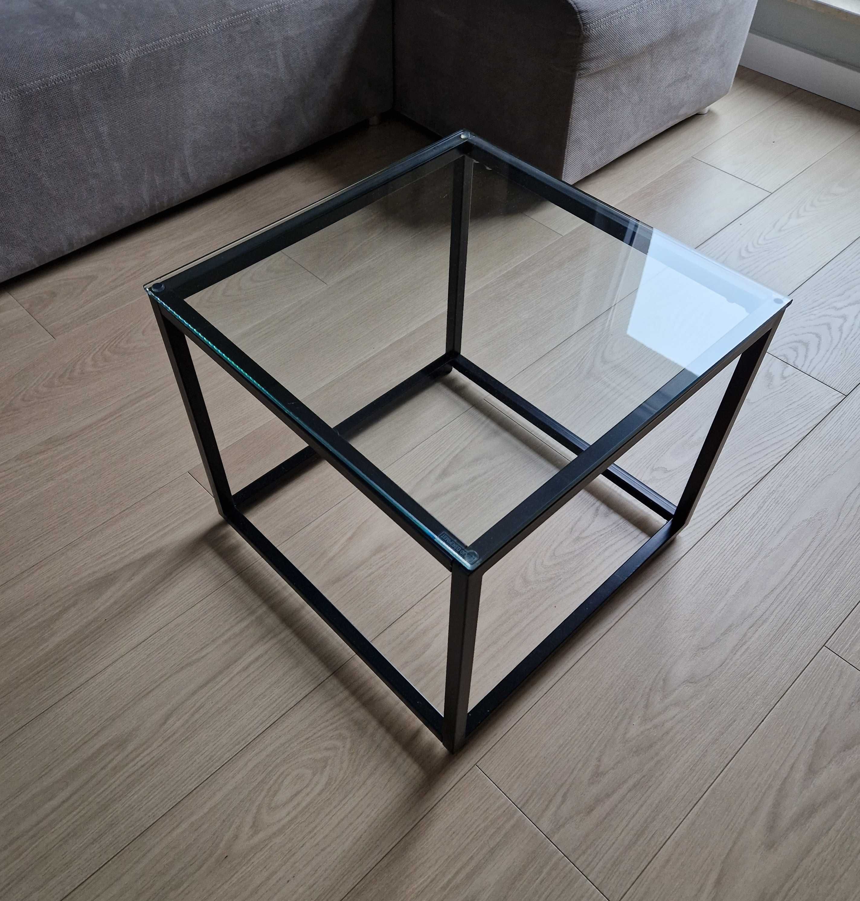 Stolik metalowy szklany czarny 50 x 50