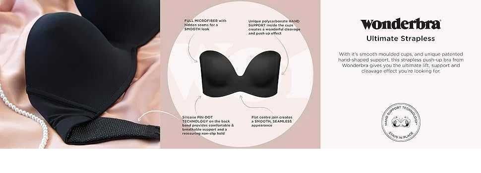 Wonderbra Ultimate czarny stanik biustonosz 70F 32E 70E 65g strapless